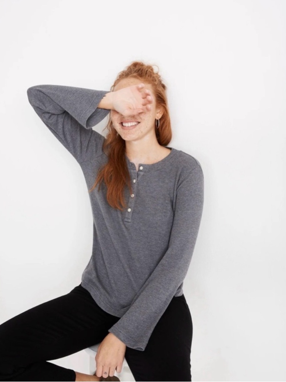 Madewell Gray Knit Henley Top Women’s Size M